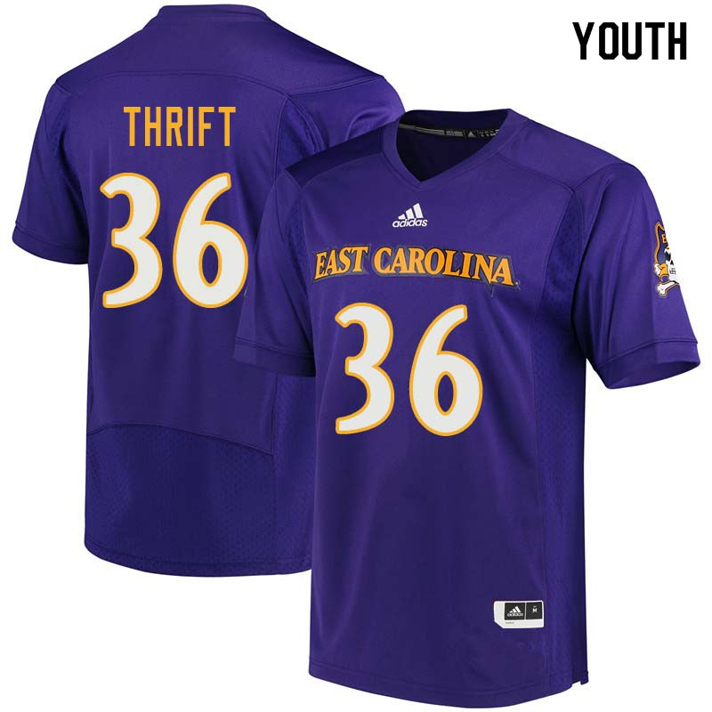 Youth #36 Roger Thrift East Carolina Pirates College Football Jerseys Sale-Purple - Click Image to Close